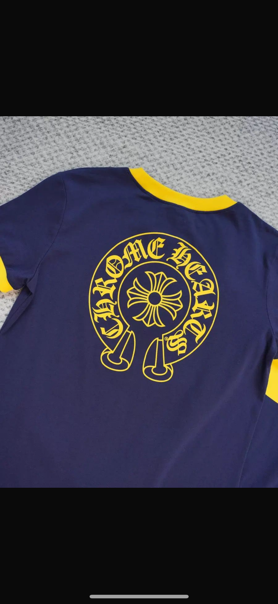 CHROME HEARTS : NAVY BLUE/YELLOW T-SHIRT