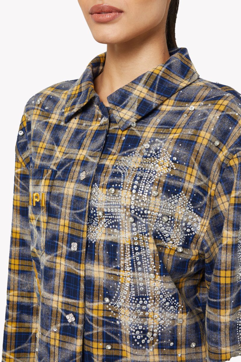 GUAPI : ( Navy-Gold-Cropped-Flannel )
