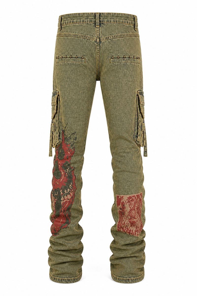 ARMOR JEANS: MULTI POCKET STACKED JEANS WITH STUD (VINTAGE)