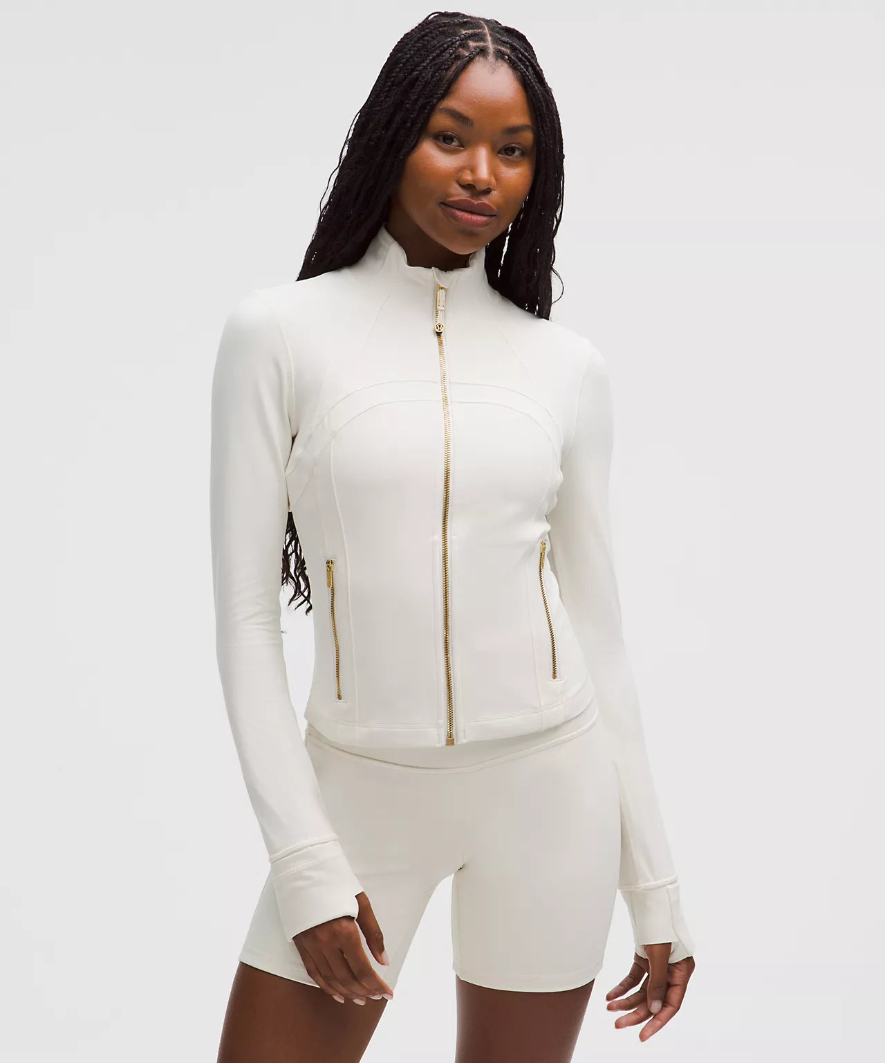 LULULEMON : Cream CROPPED W GOLD ZIPPER Leggings Set