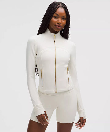 LULULEMON : Cream CROPPED W GOLD ZIPPER Leggings Set