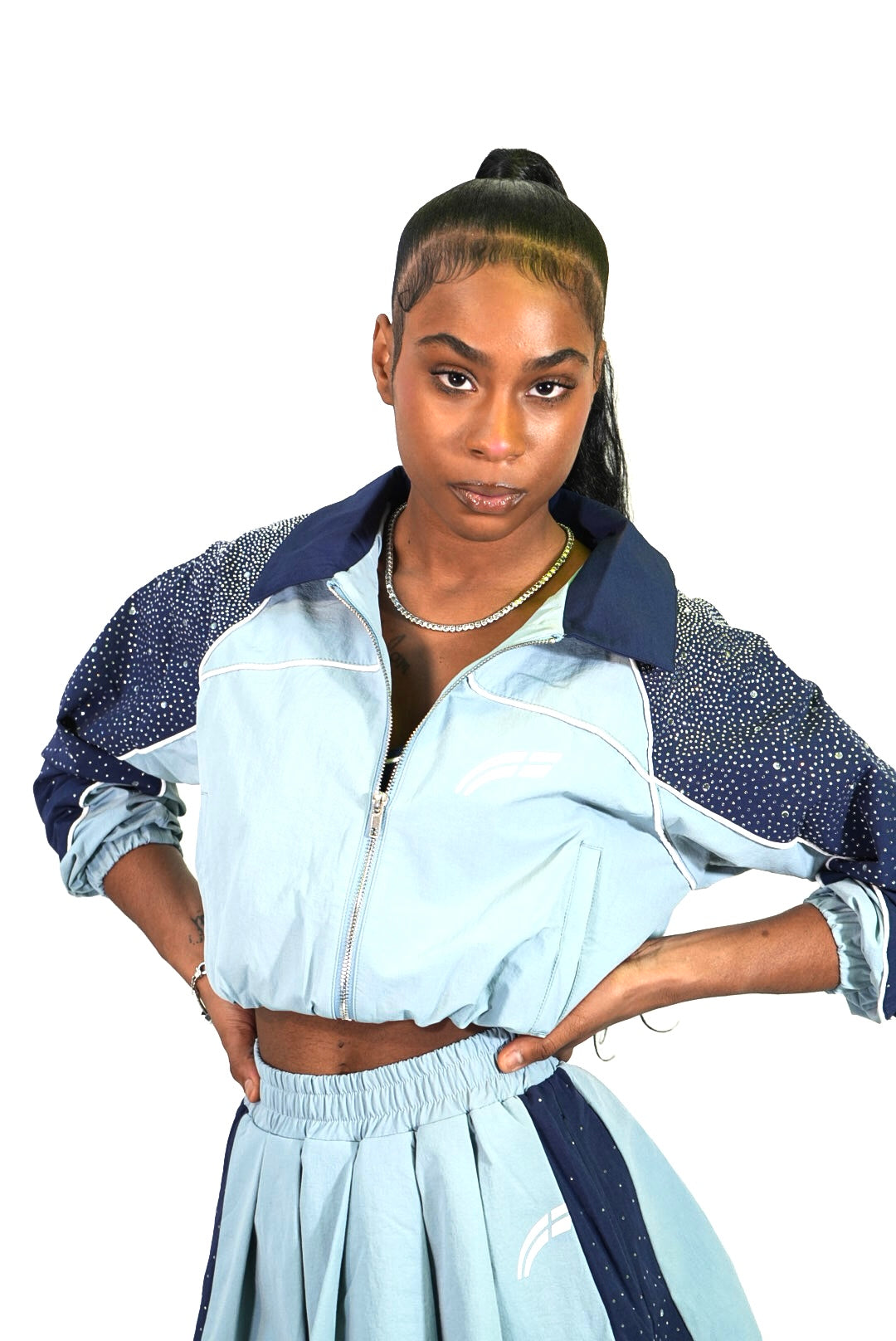 BPC X RVS NAVY BLUE/ SKY BLUE CROPPED WOMEN'S JACKET
