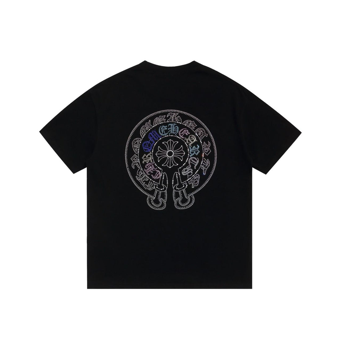 CHROMEHEART: BLACK RHINESTONE APPLIQUÉ HORSESHOE GRAPHIC TEE