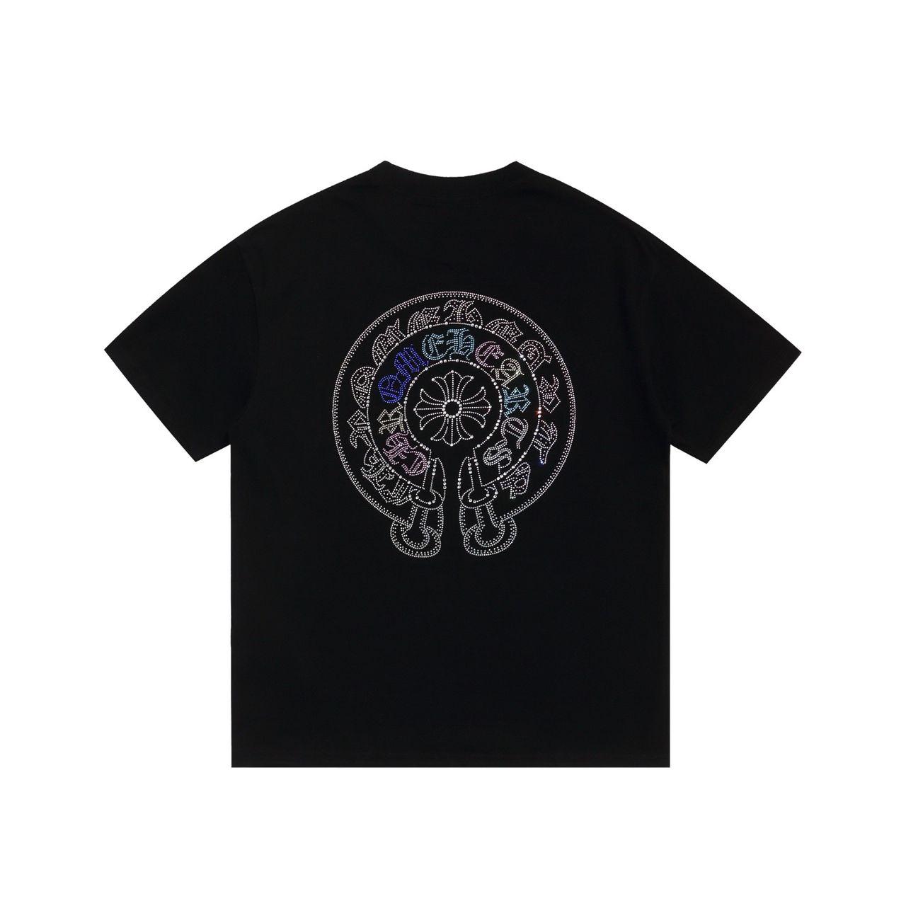 CHROMEHEART: BLACK RHINESTONE APPLIQUÉ HORSESHOE GRAPHIC TEE