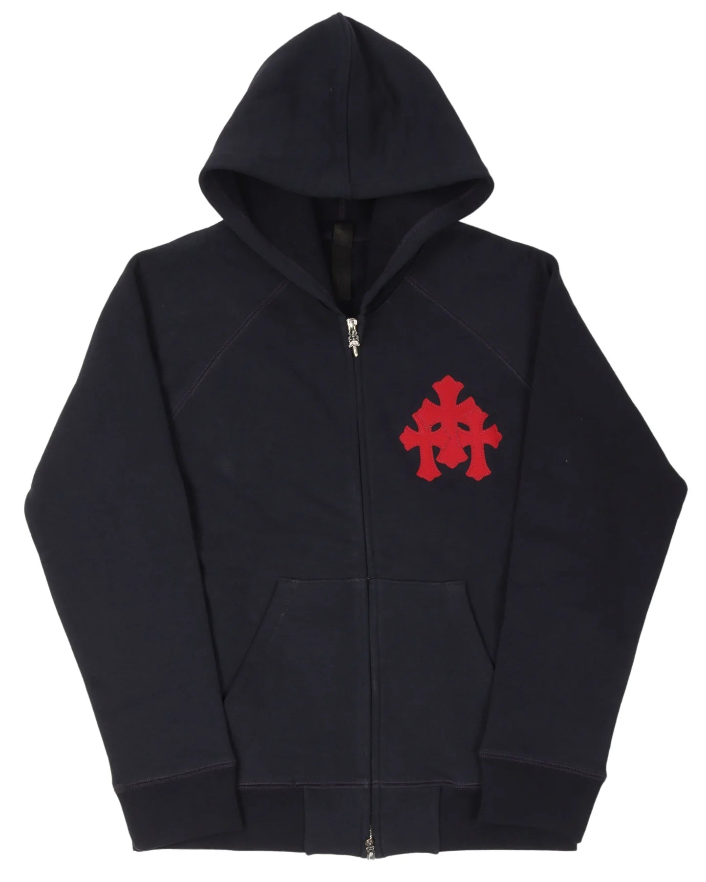 CHROME HEARTS: BLACK TRIPLE CROSS PATCH ZIP UP HOODIE