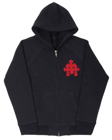 CHROME HEARTS: BLACK TRIPLE CROSS PATCH ZIP UP HOODIE