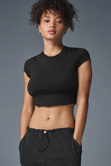 ALO: Crop Finesse Short Sleeve Black