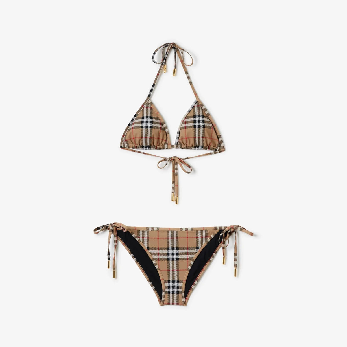 BURBERRY: Beige Check Bikini Swimsuit Set