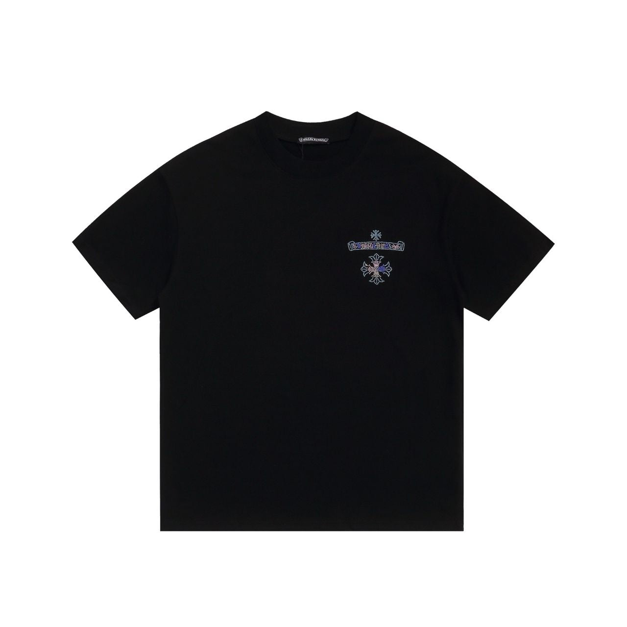 CHROMEHEART: BLACK RHINESTONE APPLIQUÉ HORSESHOE GRAPHIC TEE