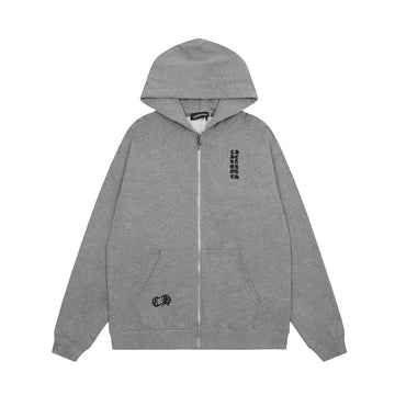 CHROME HEARTS: GREY ZIP UP HOODIE WITH VERTICAL LOGO