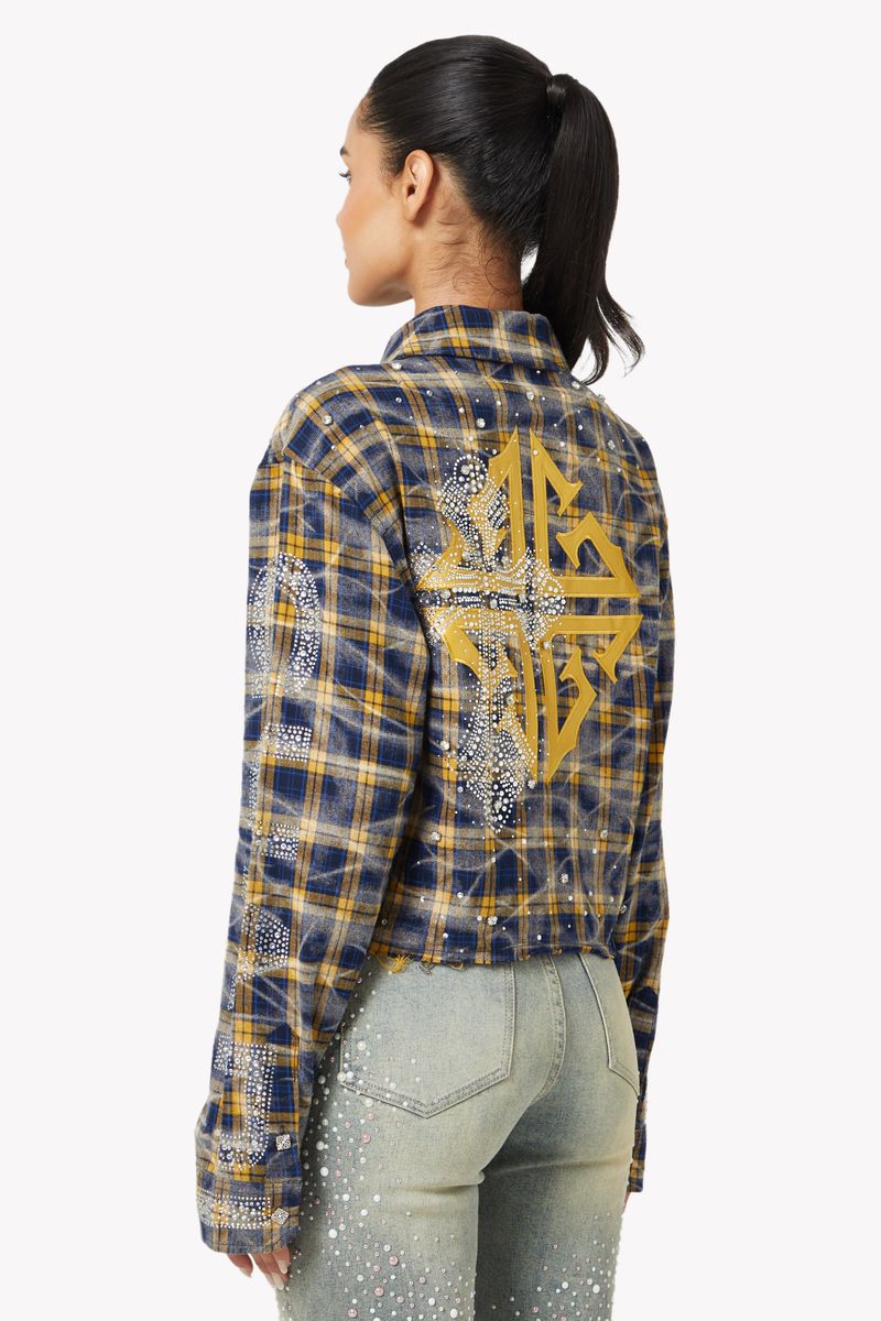 GUAPI : ( Navy-Gold-Cropped-Flannel )