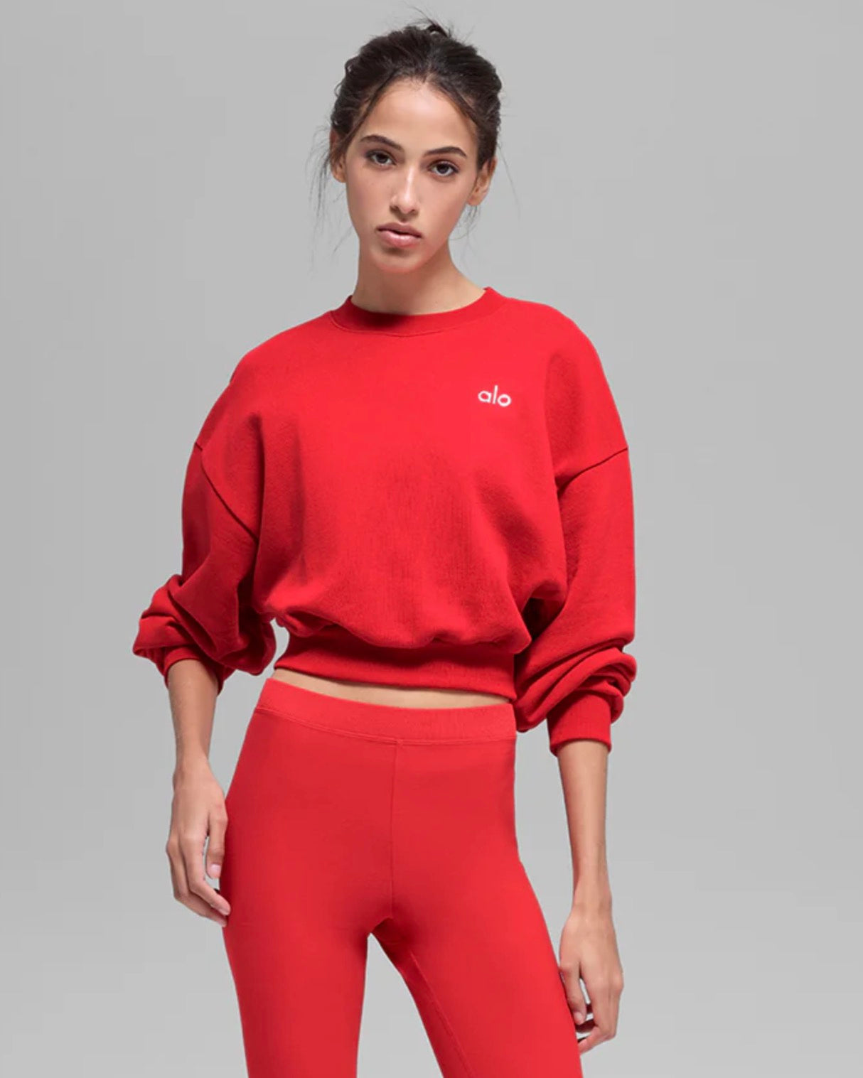 ALO: Cropped Accolade Crewneck Red