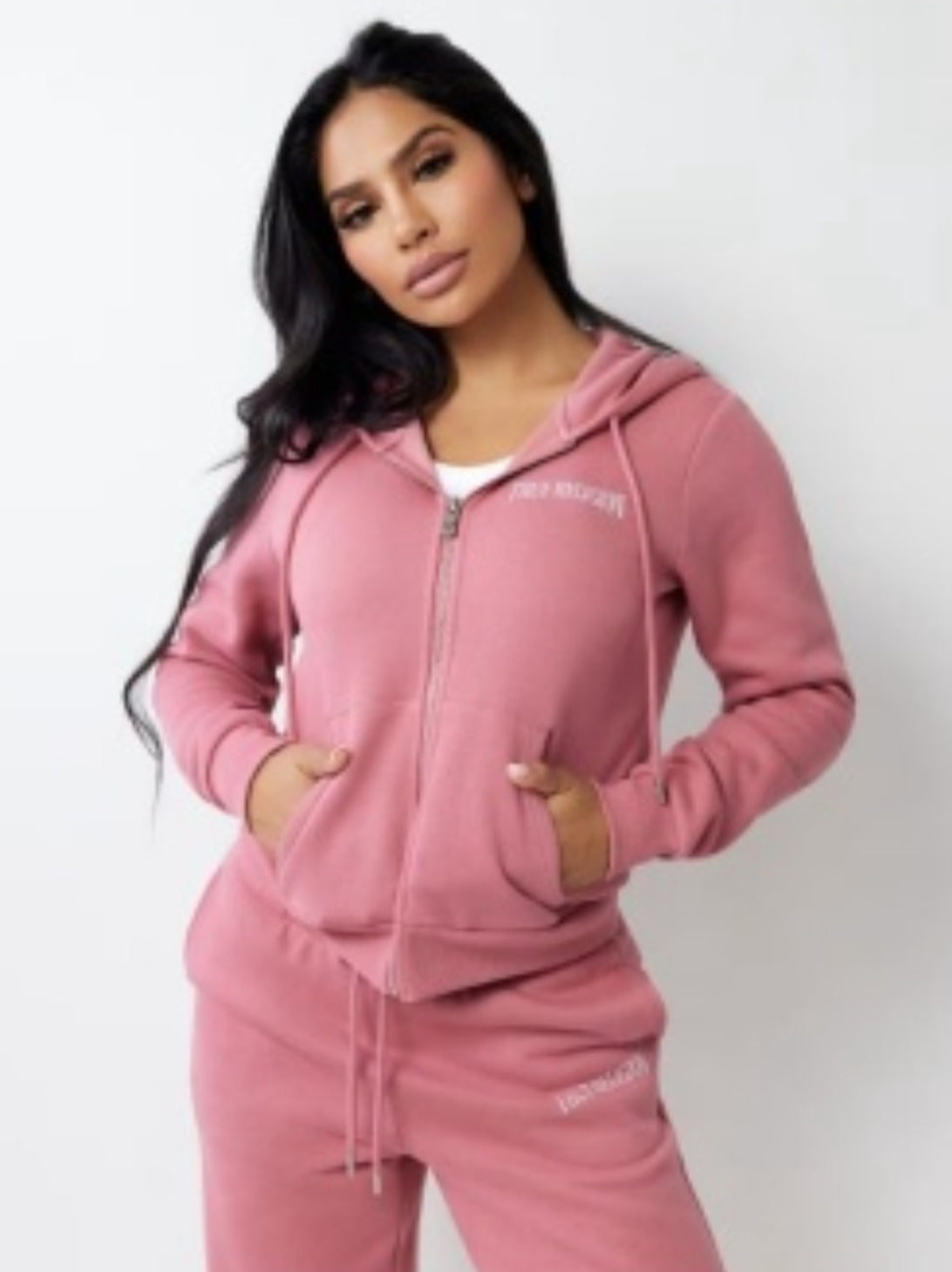 True Religion Crystal Wing Horseshoe Zip Hoodie Pink