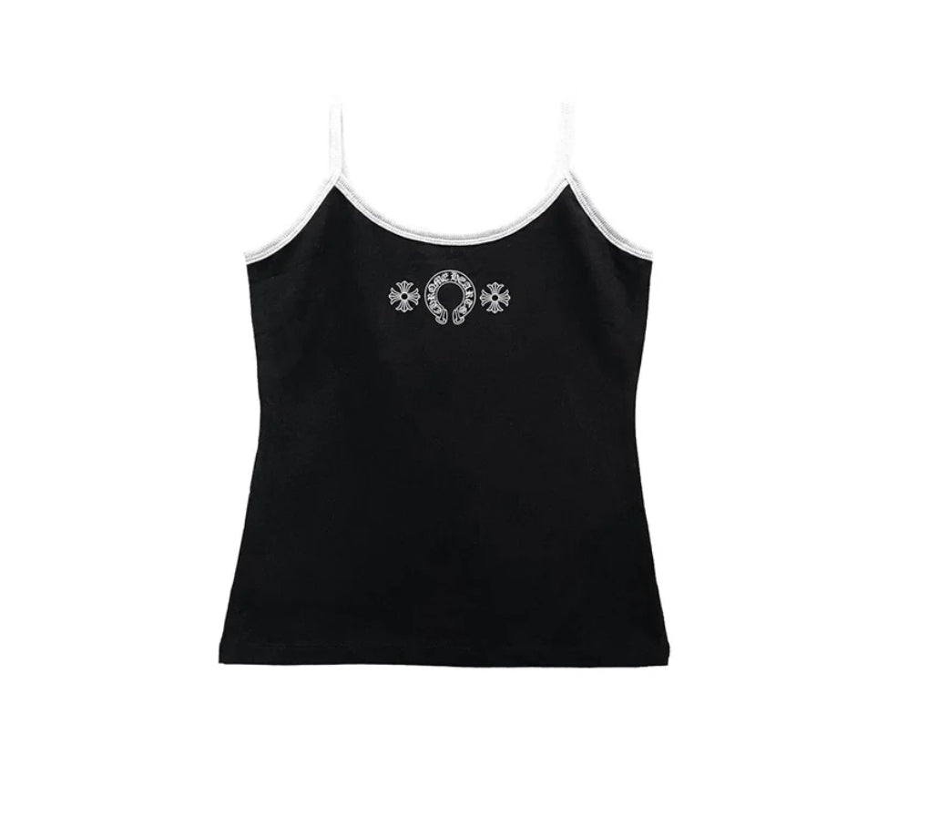 ChromeHeart: Black/White Horseshoe Logo Tank Top
