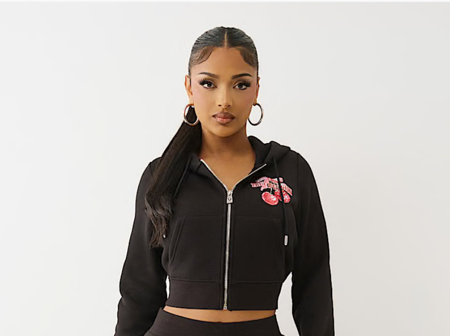 TRUE RELIGION: Cherry Shrunken Zip Hoodie