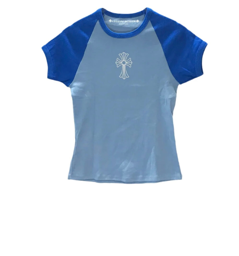 Chrome Hearts: Baby Blue Cropped Short Sleeve T-Shirt