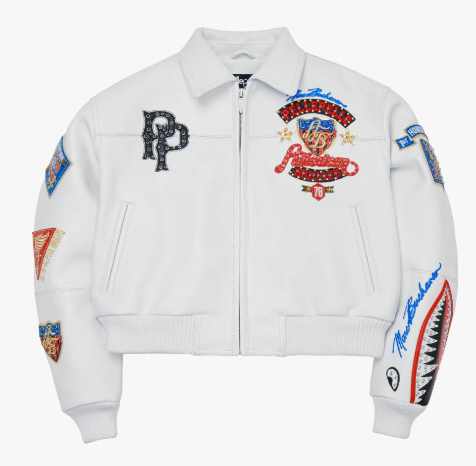 Pelle pelle : womens cropped bruiser white leather