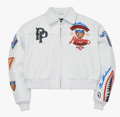 Pelle pelle : womens cropped bruiser white leather