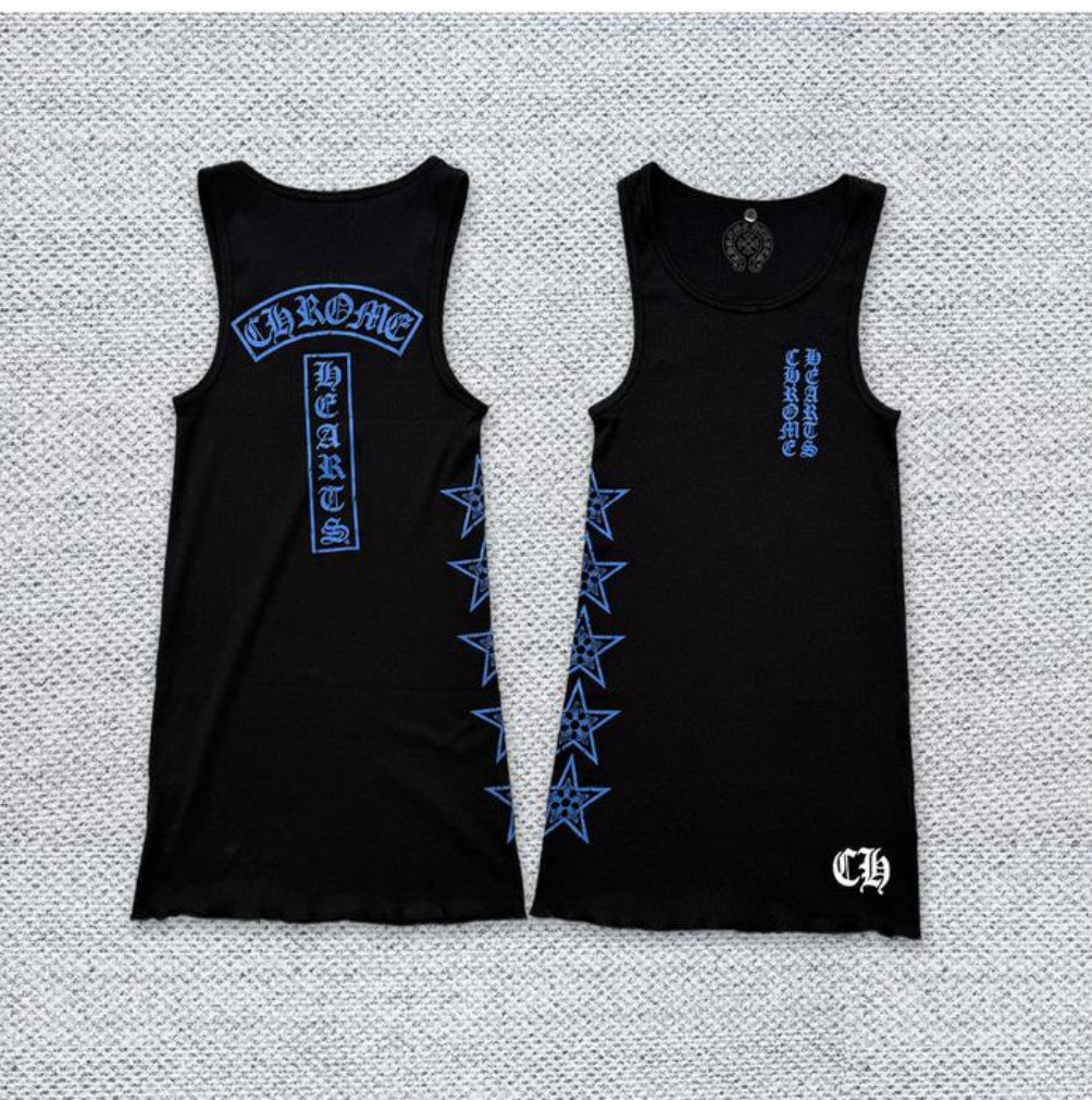 BLK/BLUE CHROME HEART T SHIRT DRESS
