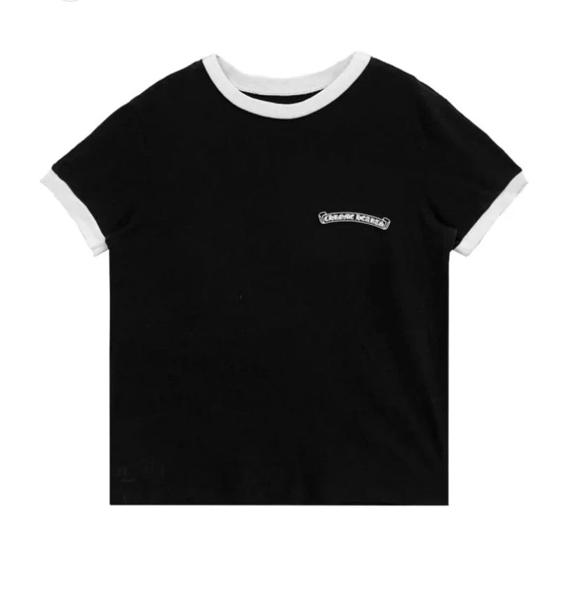 Chrome Heart: Black Ringer Horseshoe Scroll Logo Short Sleeve Tee