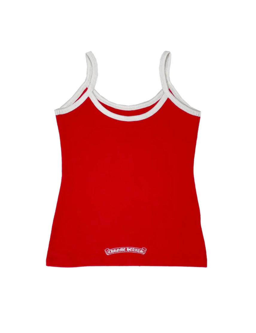 Chrome Hearts: Red & White Horseshoe Logo Tank top