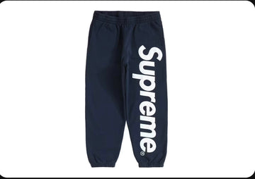 SUPREME: Satin Appliqué Sweatpants Navy Blue