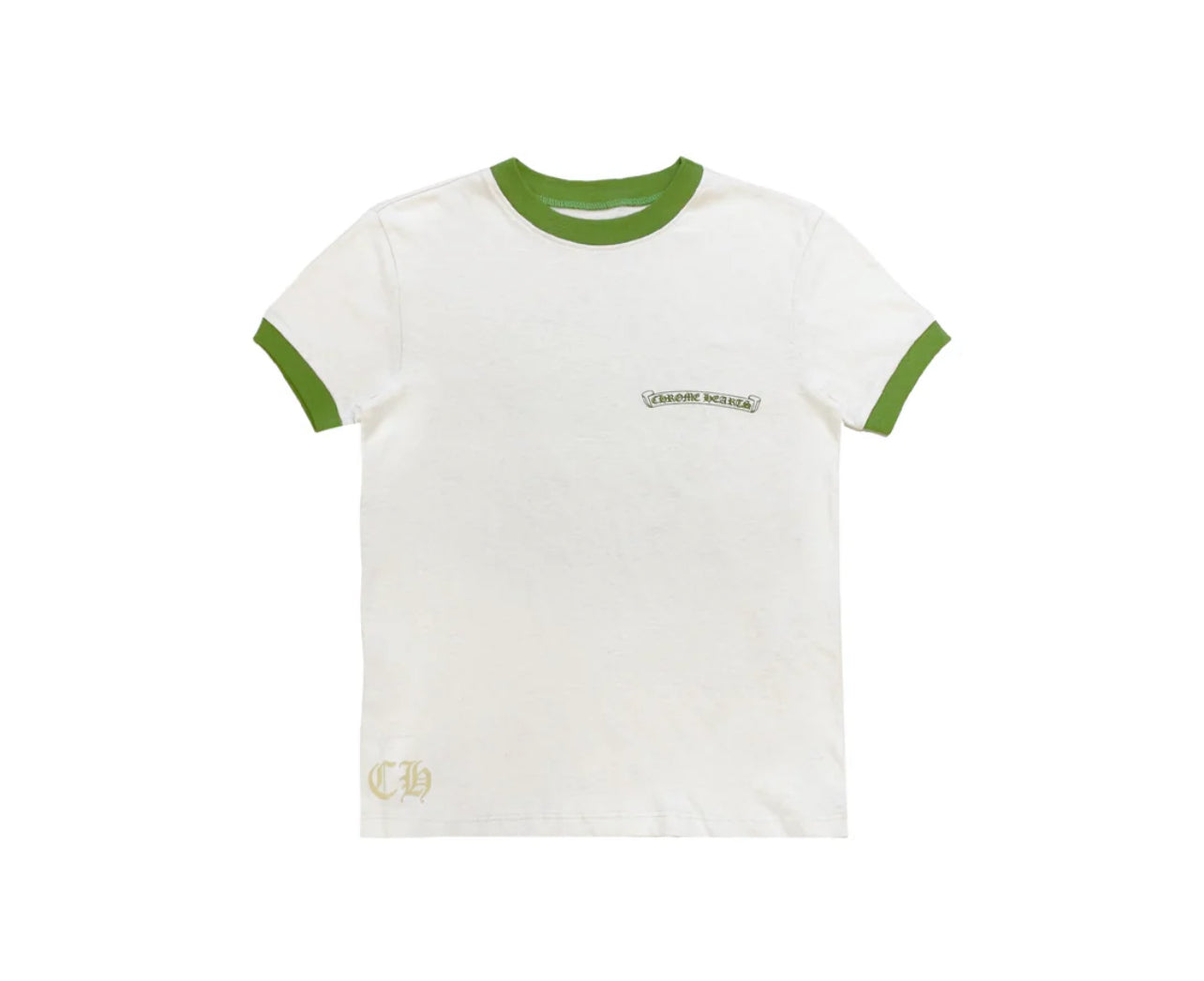 Chrome Hearts: Green＆White Horseshoe Logo Short Sleeve Tee