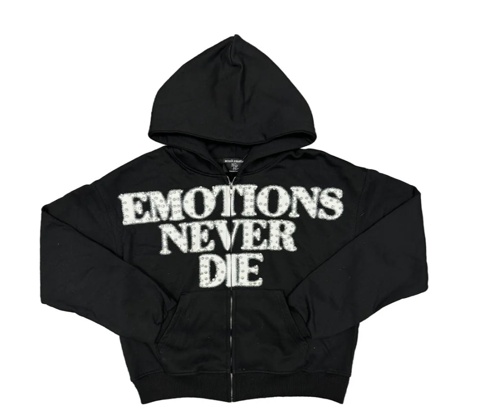 MIXED EMOTIONS: Black End Rhinestone Hoodie
