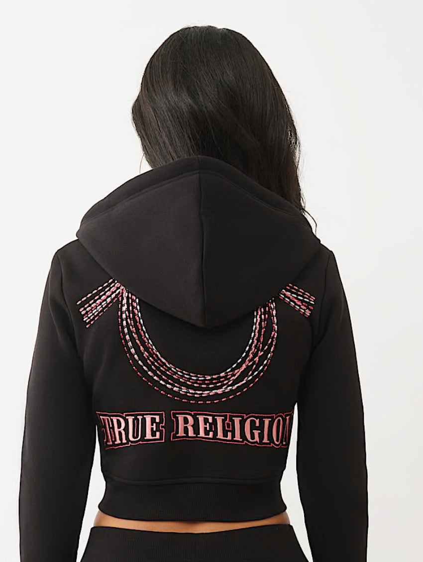 TRUE RELIGION: HORSESHOE STITCH SHRUNKEN ZIP HOODIE