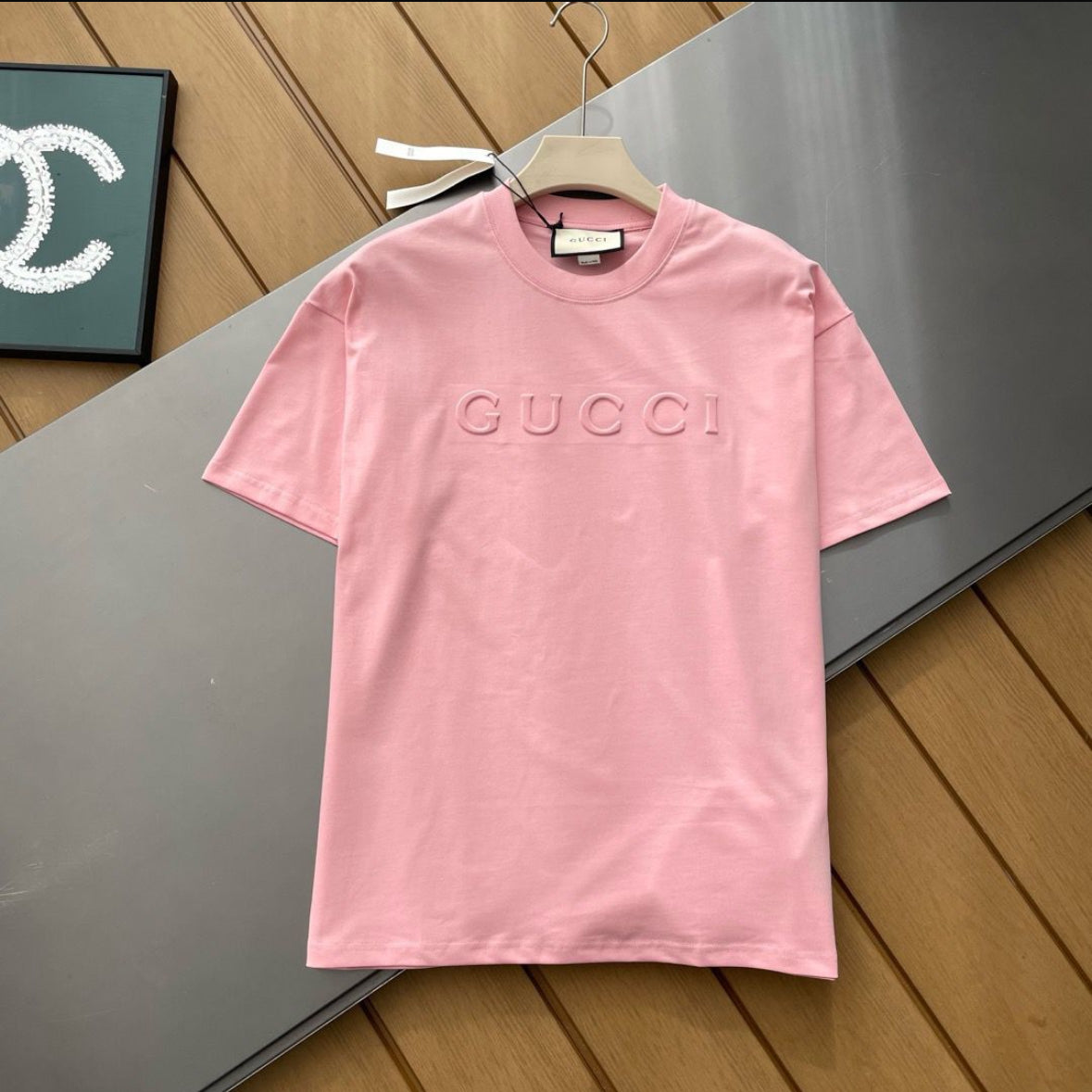 PINK GUUCI T SHIRT