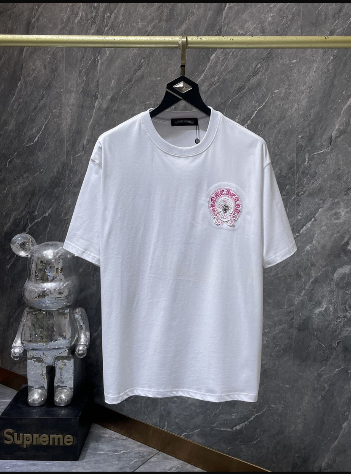 PINK/WHITE CHROME HEART T SHIRT