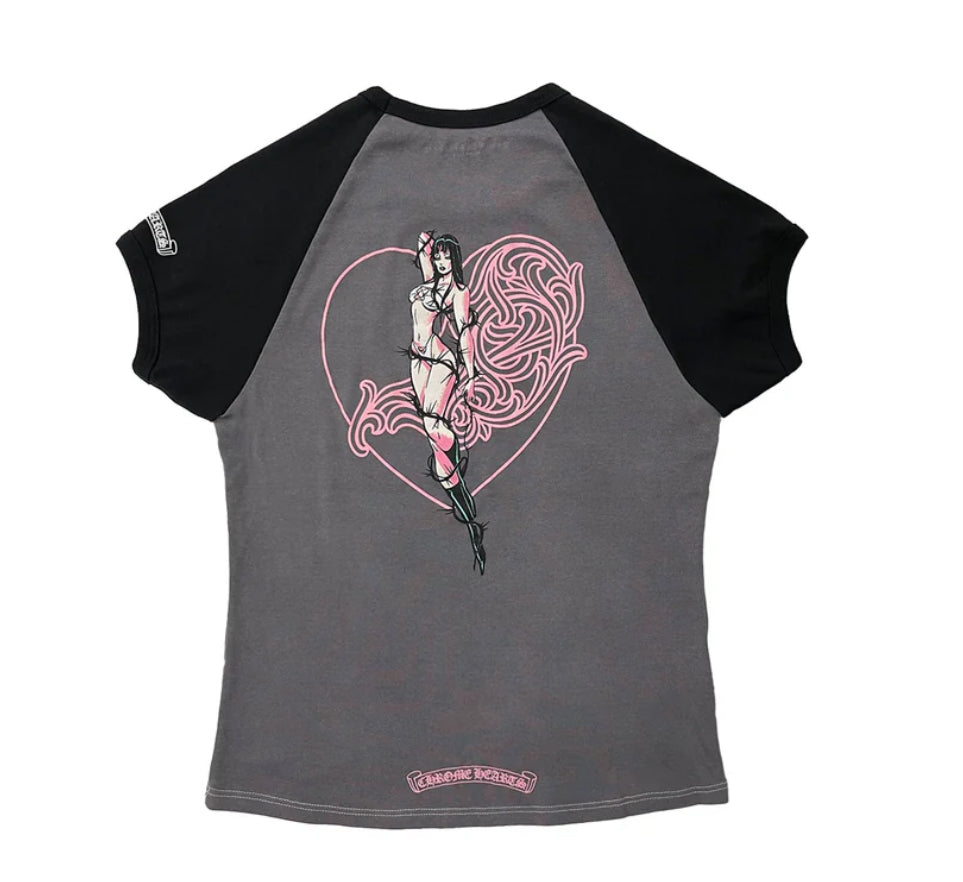 Chrome Hearts: Deadly Doll Vine Heart Cropped Short Sleeve T-Shirt Tee