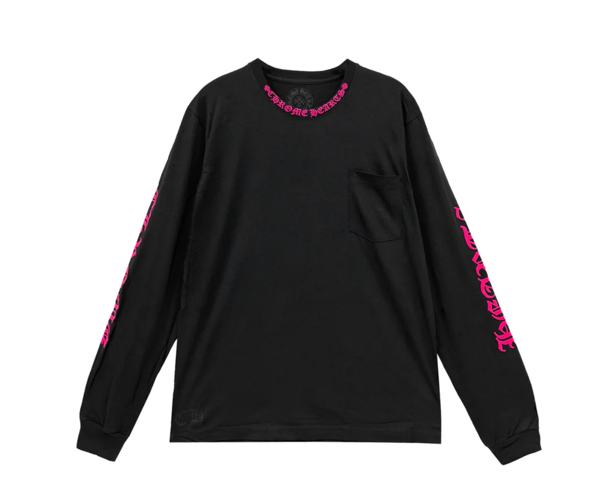CHROMEHEART:Pink Neck Logo Long Sleeve T-Shirt Tee