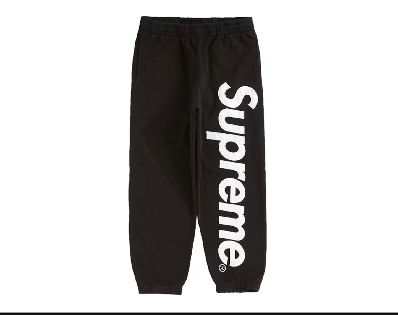 SUPREME: Satin Appliqué Sweatpants Black/White