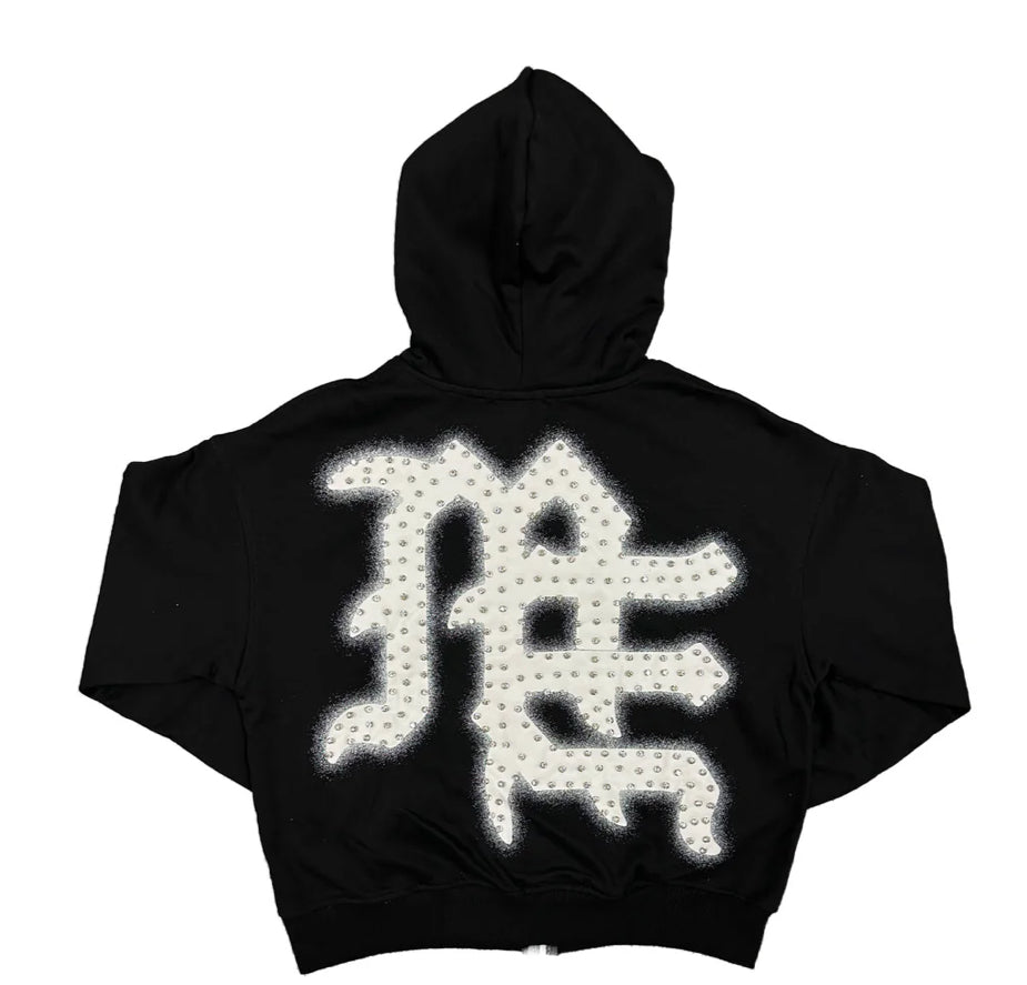 MIXED EMOTIONS: Black End Rhinestone Hoodie