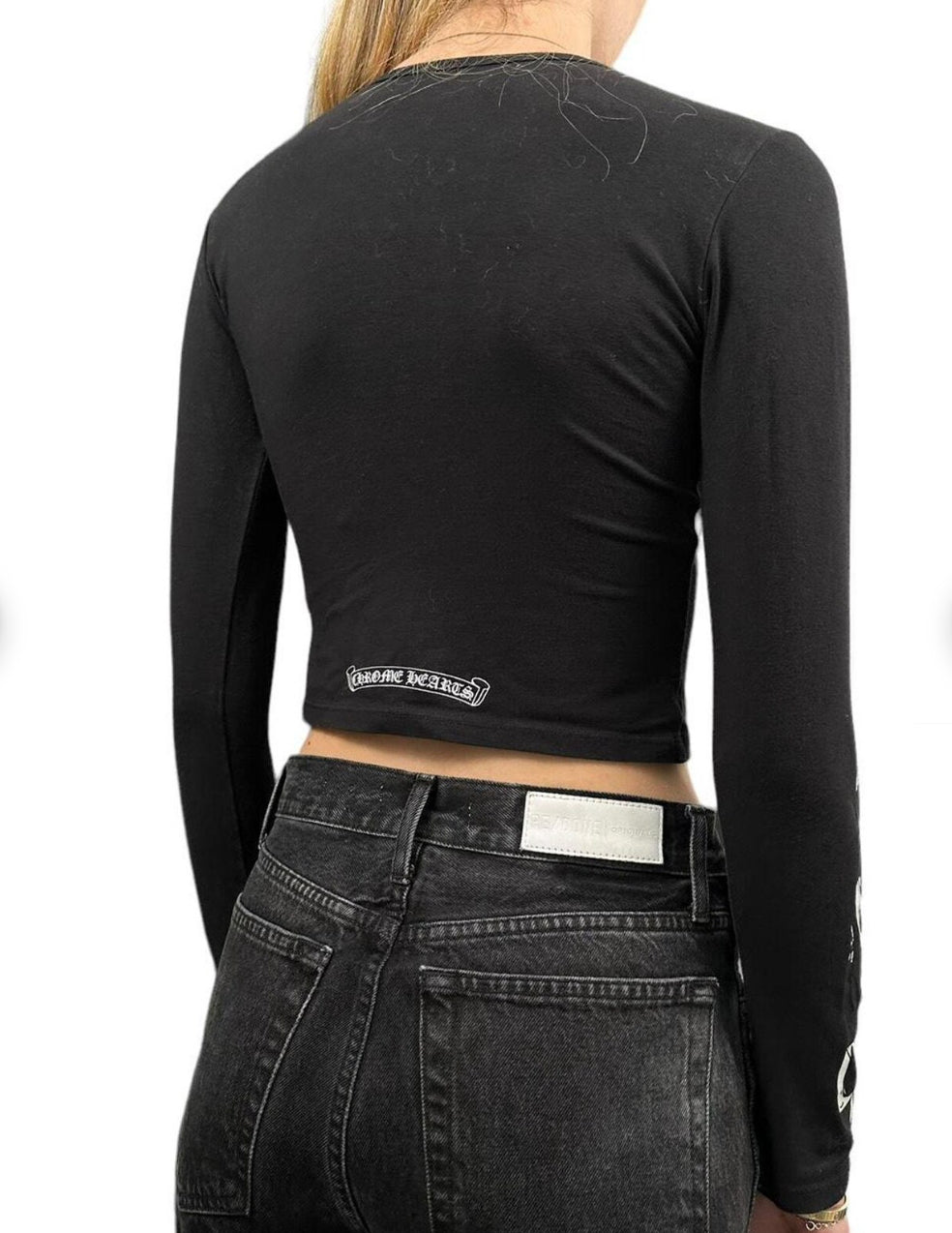 CHROME HEARTS: Blk Long Sleeve Crop Top