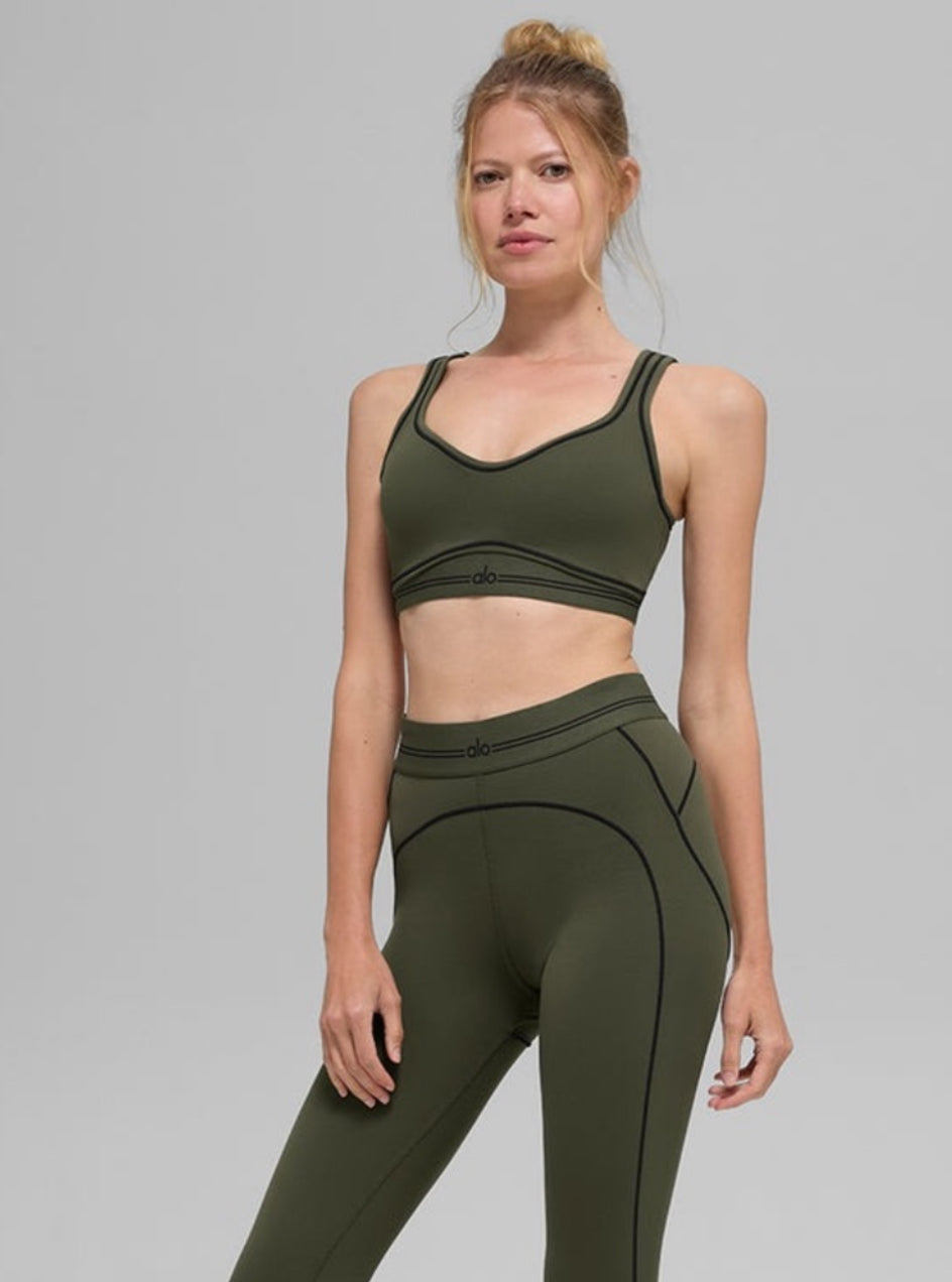 ALO: Airbrush Heart Throb Olive Green/ Black Leggings Set