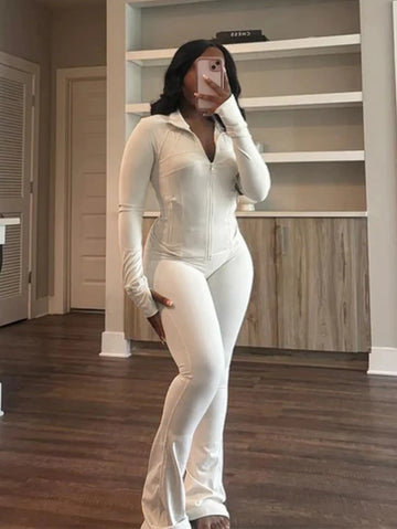 WHITE 2 PC FLARE LEGGINGS SETS