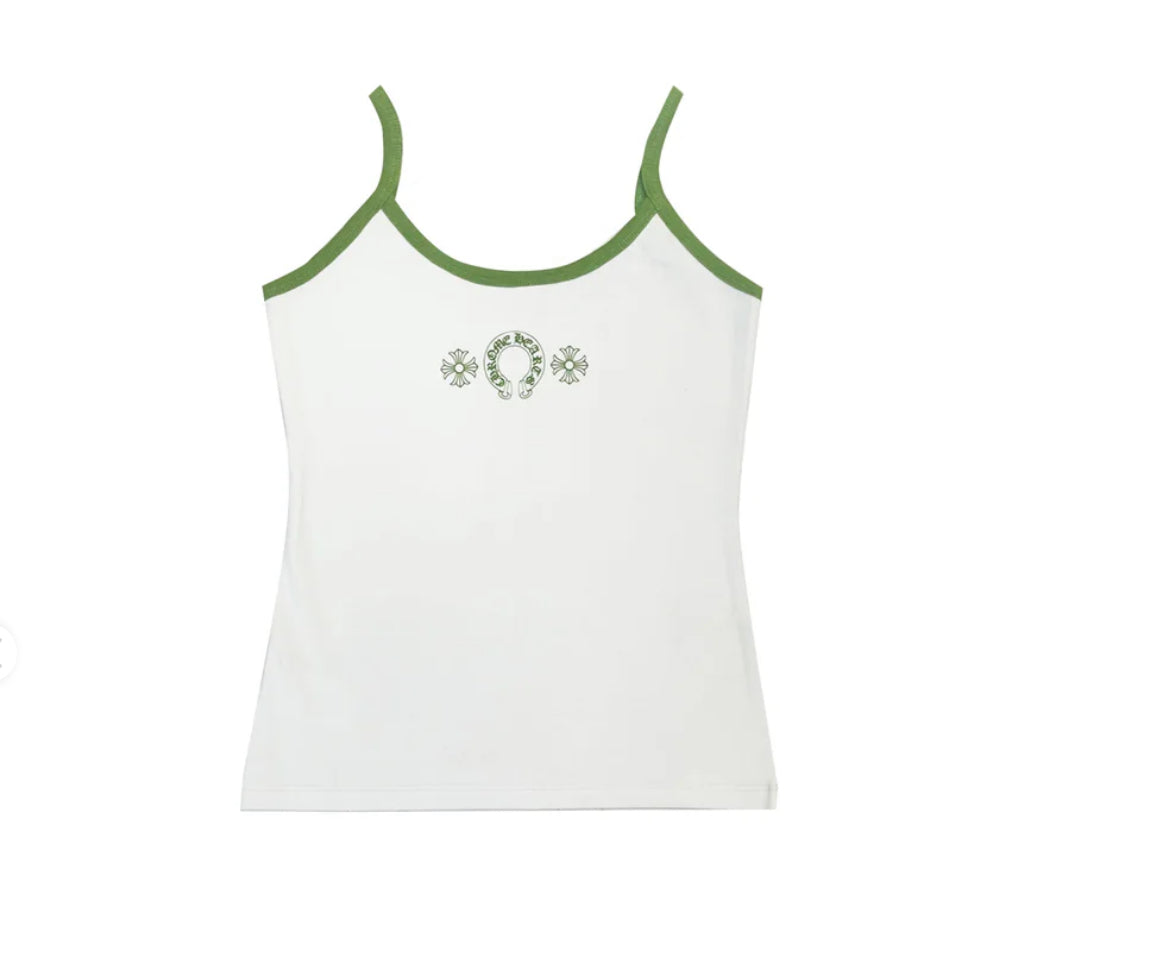 ChromeHeart: White/Green Horseshoe Logo Tank Top