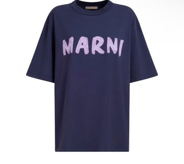 MARNI: NAVY/LILAC PURPLE LOGO T-SHIRT
