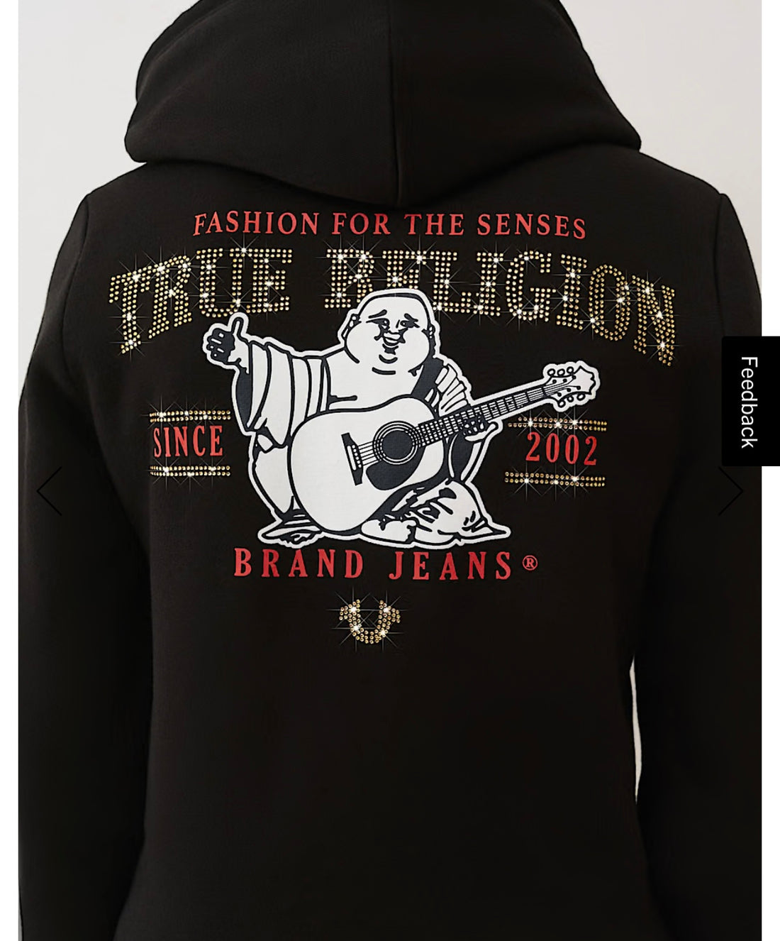 TRUE RELIGION :
 Black Crystal Zip Hoodie