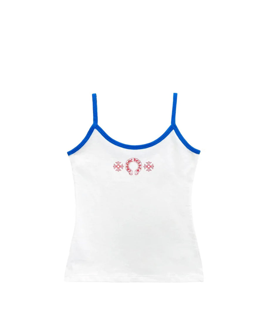 ChromeHeart:White/Blue/Red Horseshoe Logo Tank Top