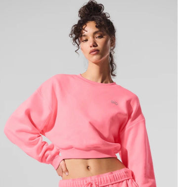 ALO: Cropped Accolade Crewneck Pink