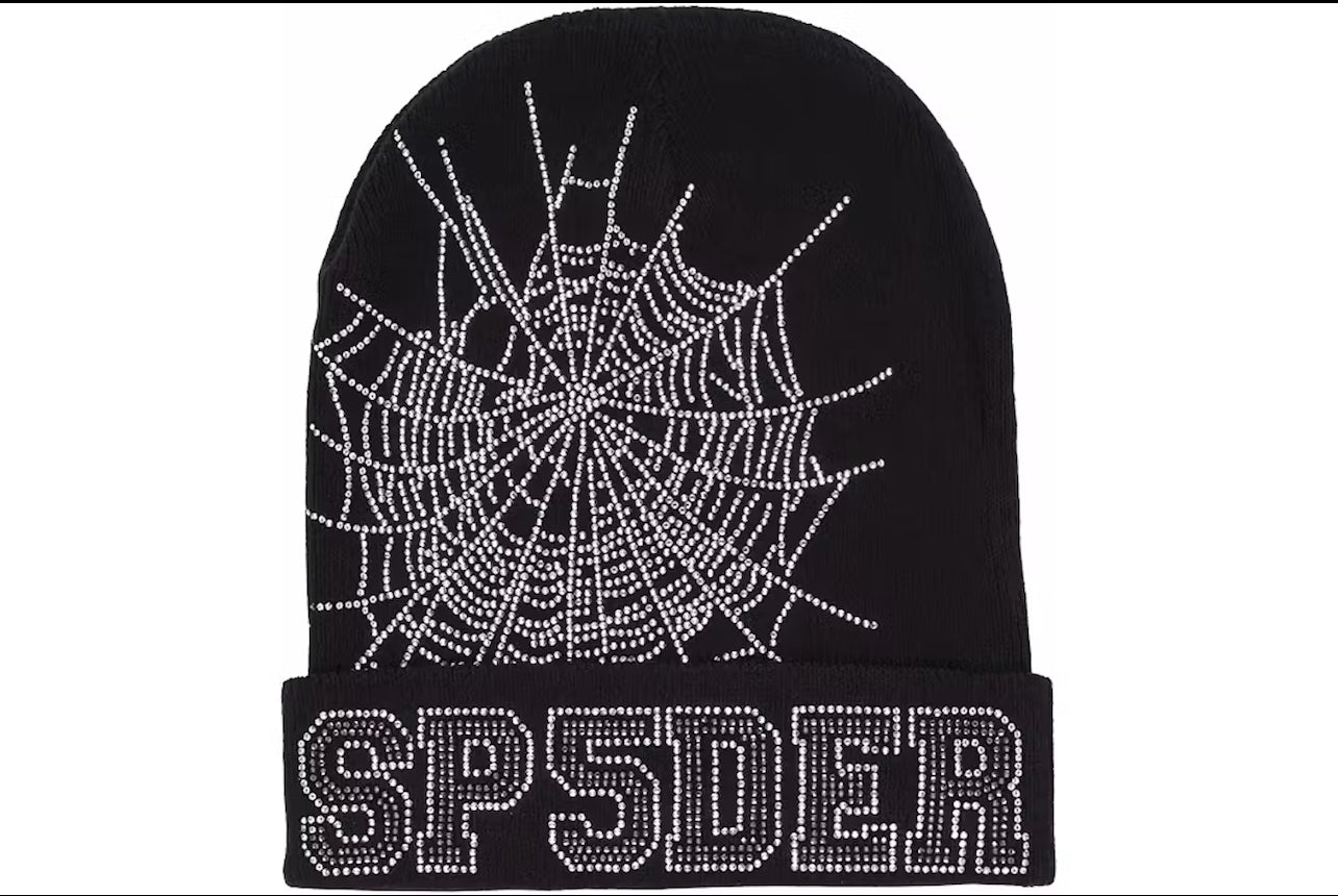 Sp5der: Black Rhinestone Beanie