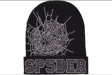 Sp5der: Black Rhinestone Beanie