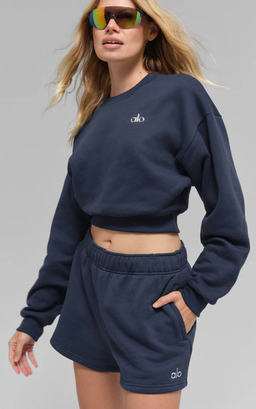 ALO: Cropped Accolade Crewneck Navy Blue
