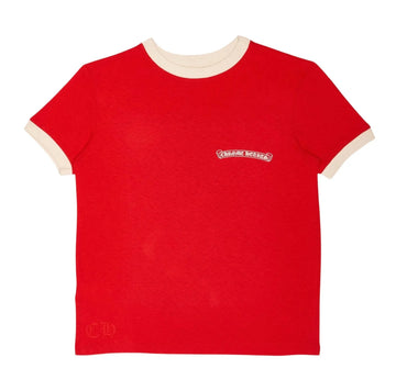 Chrome Hearts: Ringer Horseshoe Scroll Logo Short Sleeve Tee Shirt Red White