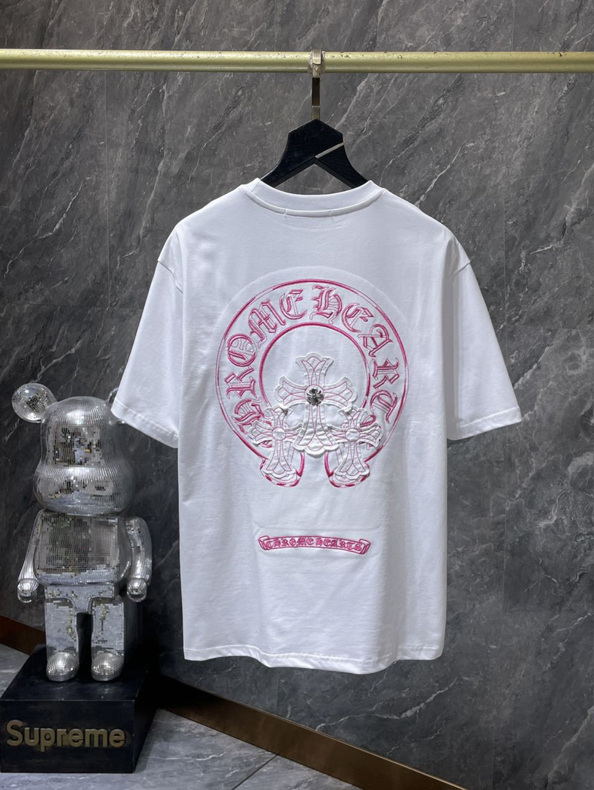 PINK/WHITE CHROME HEART T SHIRT