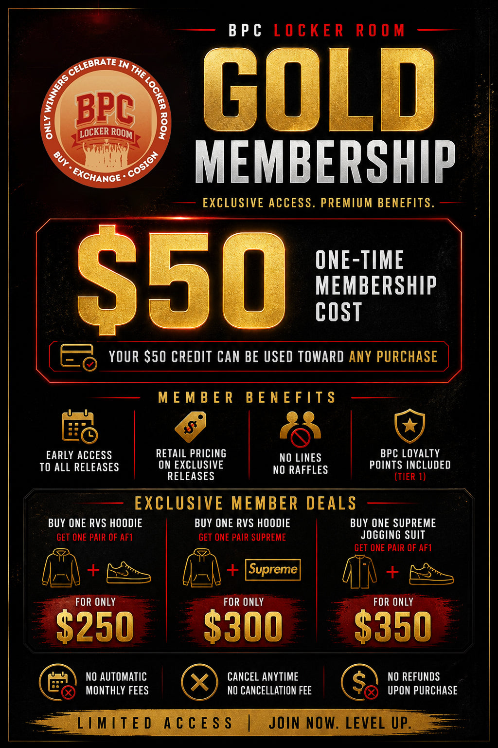The exclusive premium Gold Membership marketing program image, brought to you by BPC Looker Room.