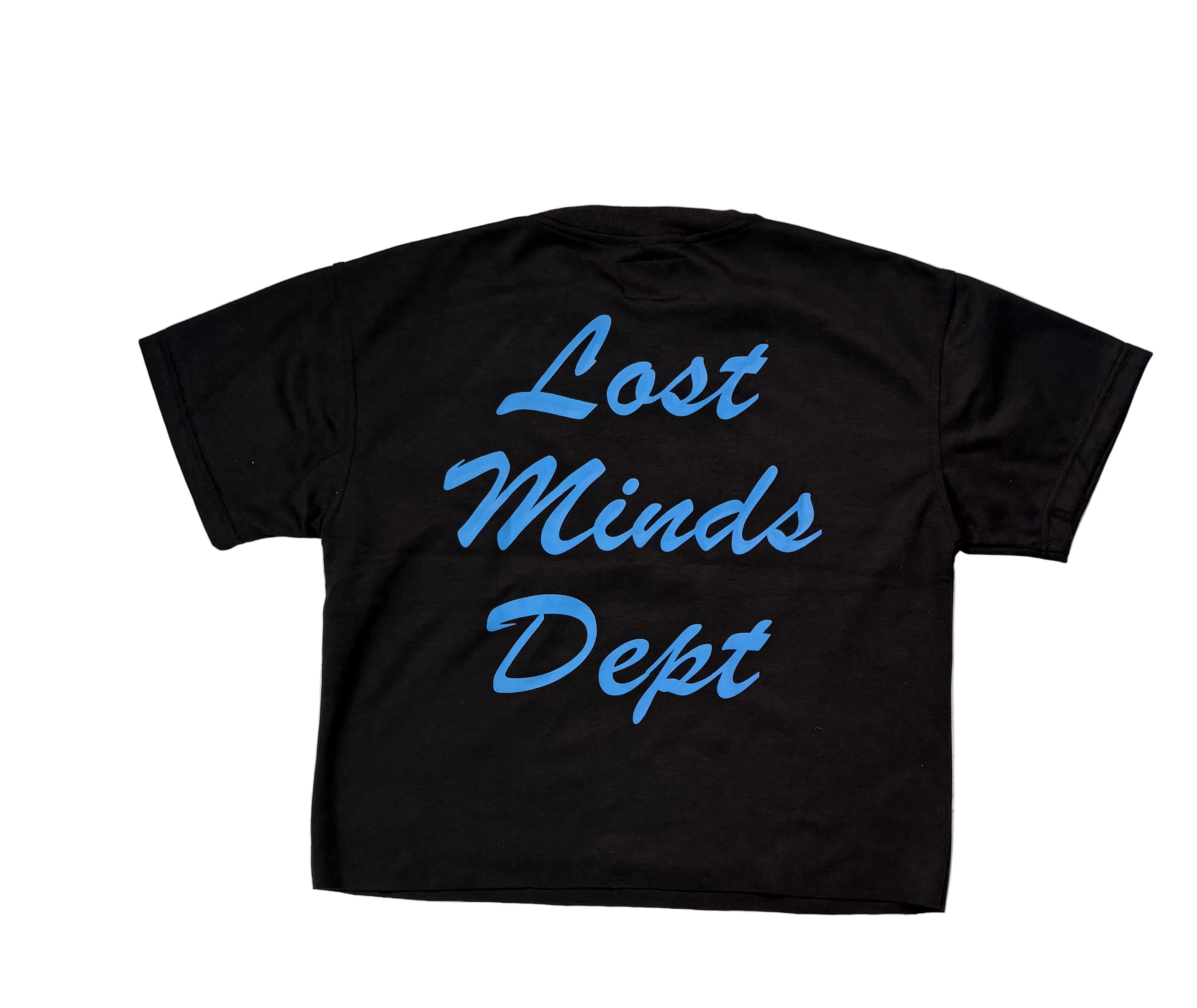LOST MINDS: Black/Blue Clown Crop Tee